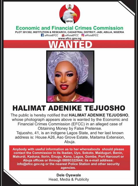 EFCC Declares City Boys Movement Women Leader, Halimat Adenike Tejuosho Wanted